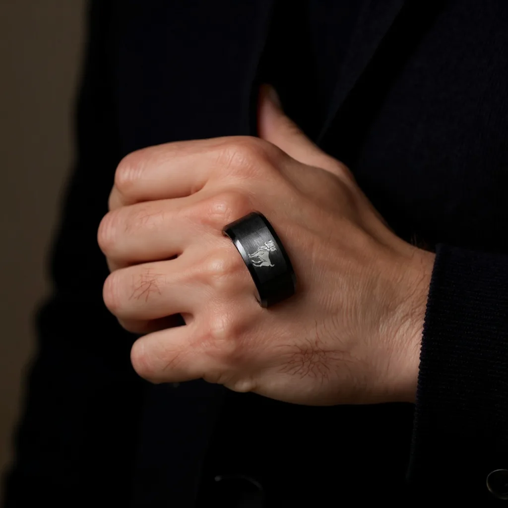 Bague Lion signe astrologique acier noir