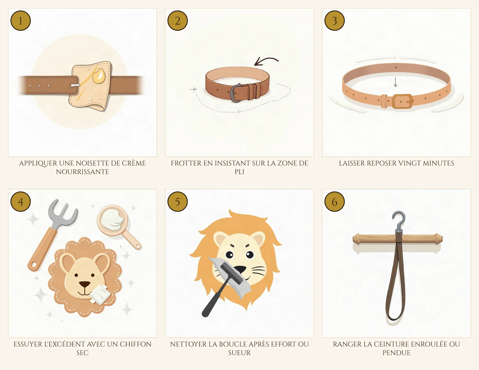 Schéma des étapes : ceinture lion entretenue