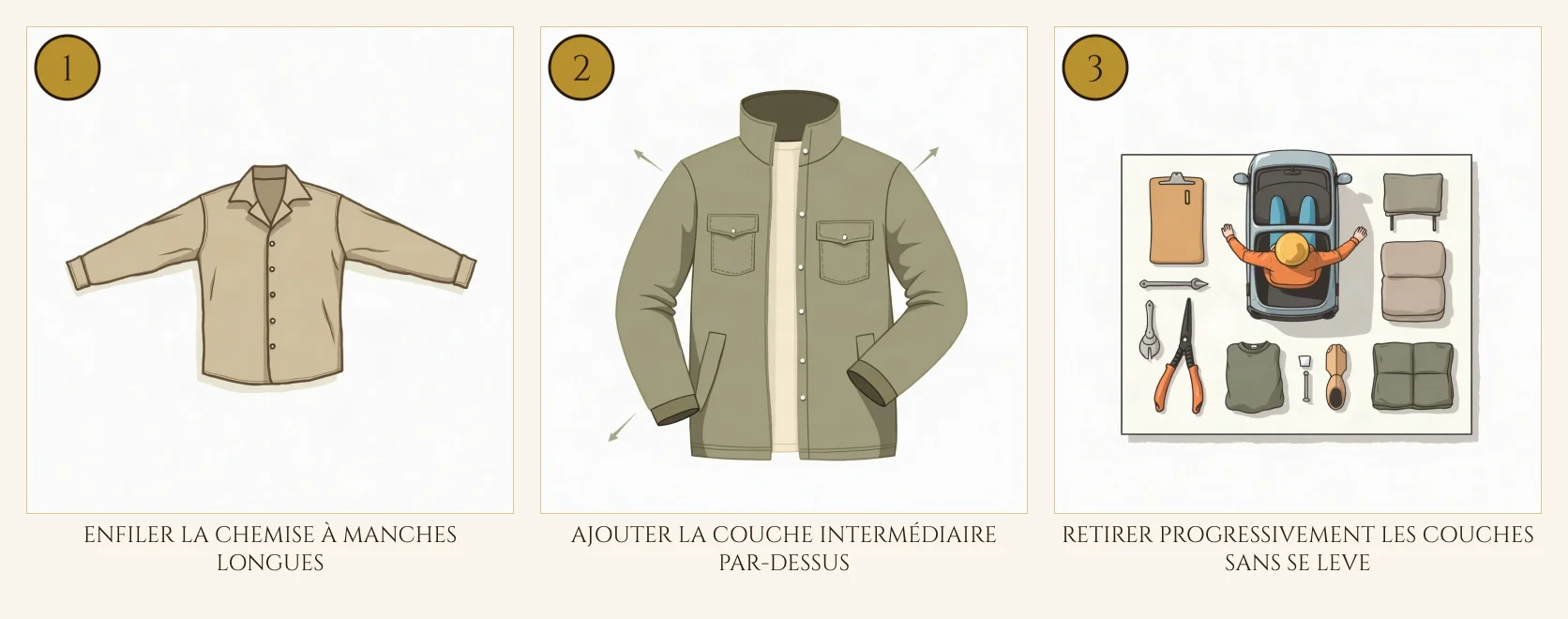 Schéma des étapes : Tenue de safari par couches