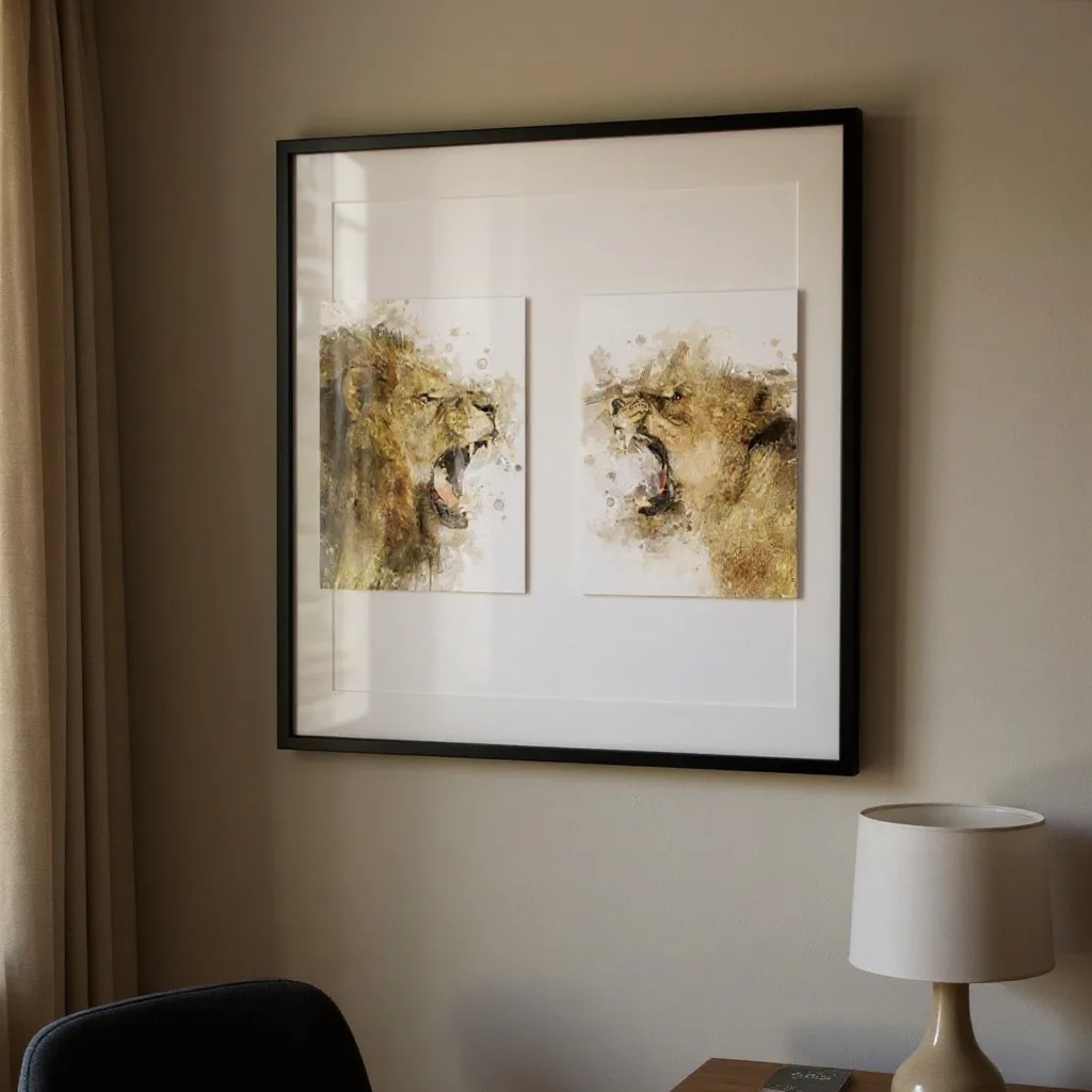 Toile Lion et Lionne Rugissement