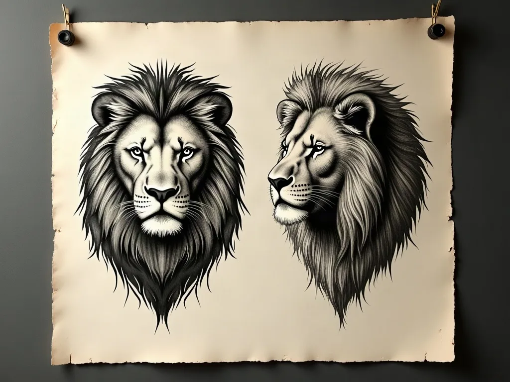 Deux dessins côte à côte, tête de face et tête de profil : c'est le premier choix à faire, avant la taille et le style.
