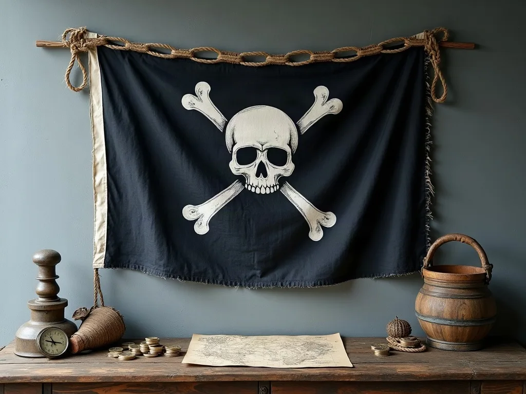 Deux formes simples et un fort contraste: le pavillon de toile noire, effrangé sur les bords, reste lisible de loin.